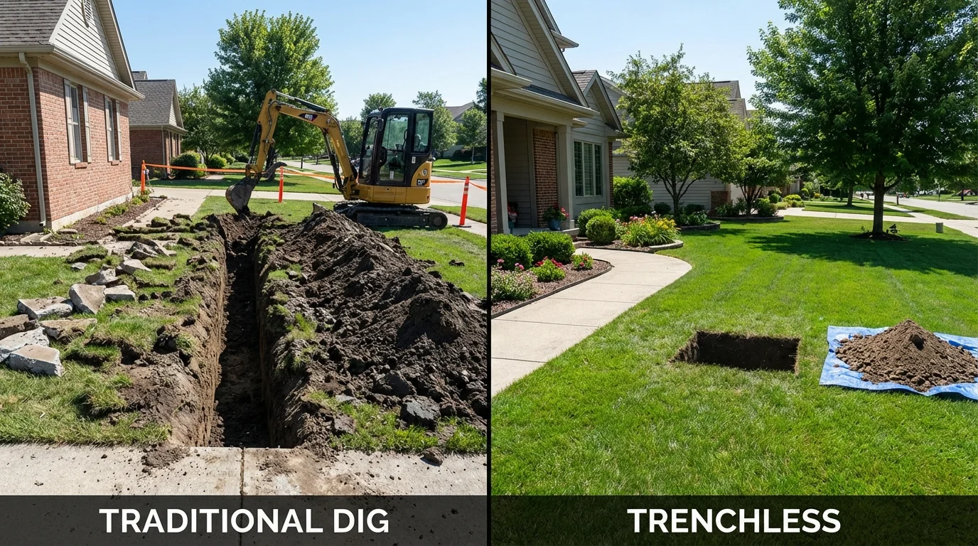 Trenchless sewer repair with minimal yard damage versus traditional excavation in Altamont, KS